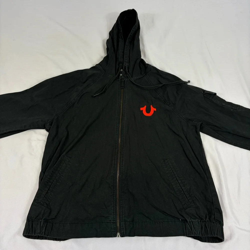 True Religion Men Hoodie Black Tiger Graphic XL Rare Streetwear McBling‎ Y2K